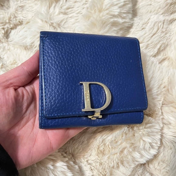Dior Blue Leather Wallet with Gold Clasp - Picture 1 of 10